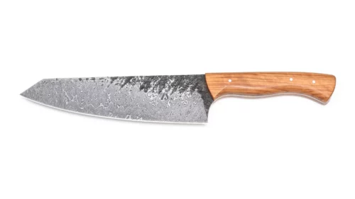 Handgeschmiedetes Kochmesser aus Damaszenerstahl mit 240 Lagen und Holzgriff